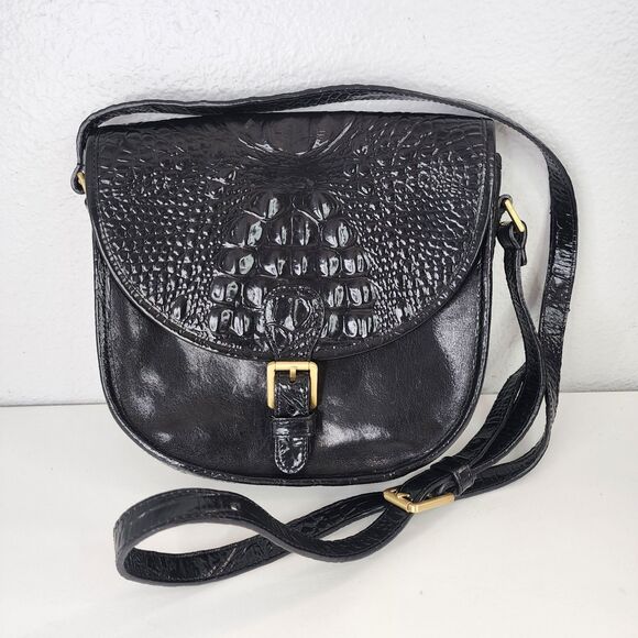 Rare Brahmin 35th Anniversary Black Croc Leather Crossbody Bag Purse HTF